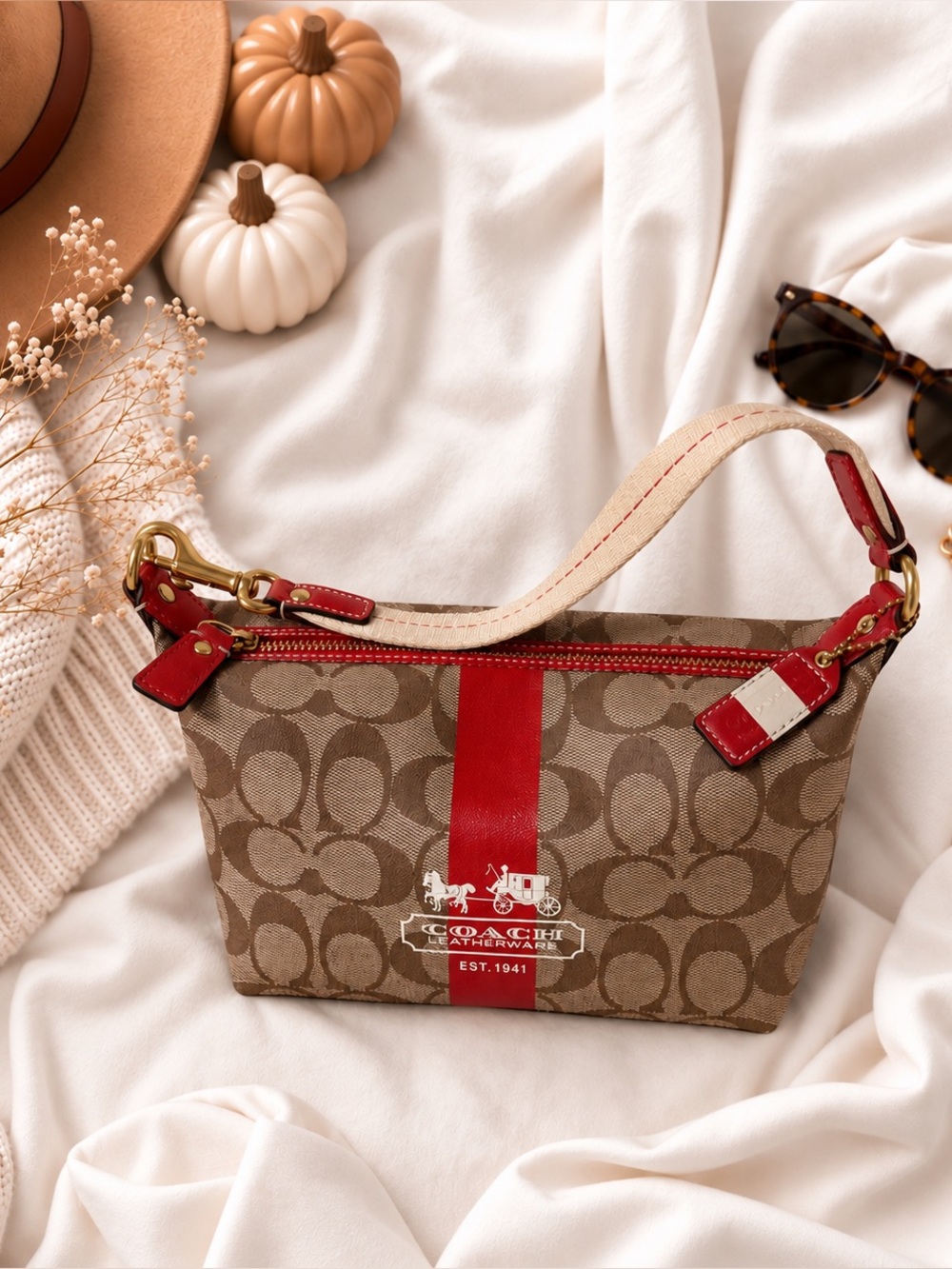 NWT!! Y2K Coach Heritage Stripe Signature Demi Pouch Bag